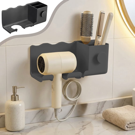 Vacemry under $5 Wall Mount Hair Dryer Holder, Hair Tool Organizer Bathroom Organizer for Hair Tools, No Drill Wall Mount Storage for Dryer Straightener Brushes, Adhesive or Screw Installation