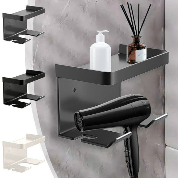Vacemry Under $5 Wall Mount Hair Dryer Holder, Suction Cup Bathroom Storage Rack for Blow Dryer, No Drill Adhesive Organizer for Hair Tools, Alloy Metal Shelf for Bathroom Organization