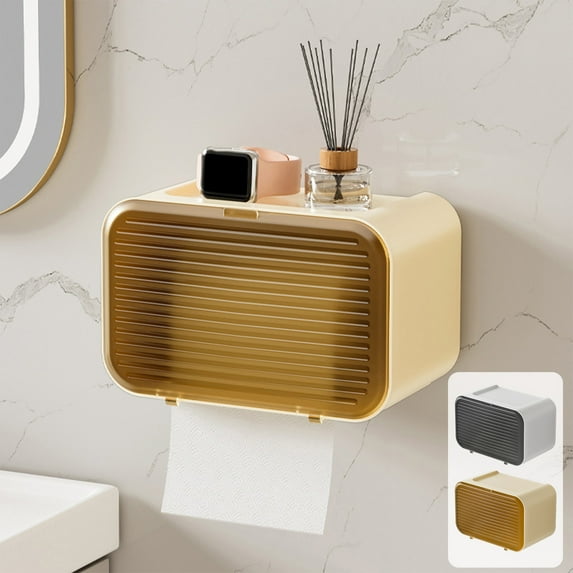 Vacemry Under $5 Wall Mounted Tissue Box, Transparent No-Hole Paper Holder Design, Bathroom Kitchen Organizer Solution, Space Saving Storage for Home Office
