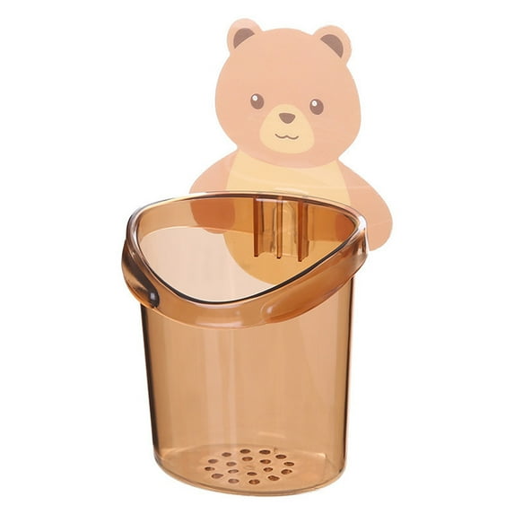Vacemry Wall Mounted Toothbrush Holder, Cute Bear Shaped Bathroom Organizer, No Drill Suction Cup Toothpaste Dispenser, Space Saving Dental Care Set for Family Use
