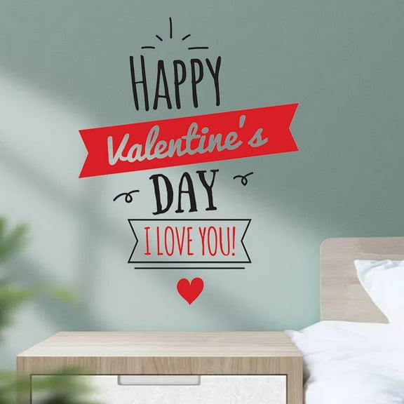 Vacemry under $5 Wall Stickers, Valentine's Day Wall Stickers Decal, Happy English Quote for Living Room Bedroom Decor, Removable PVC Film for Glass Tile Furniture Background Wall
