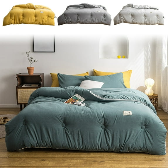Vacemry Under $5 Washed Fiber Quilt for Winter, Warm Thickened Comforter for All Season, Soft Bedding Quilt Core for Home, Cozy Thermal Blanket for Cold, Bed Comforter for All Year Use