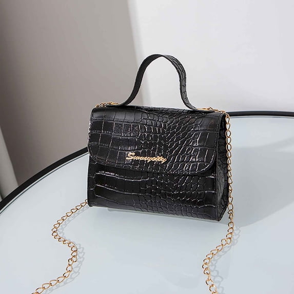Vacemry Under $5 Women's Square Bag, Crocodile Pattern Purse with Chain Strap Small Crossbody Handbag with S Logo for Dating Parties and Social Events