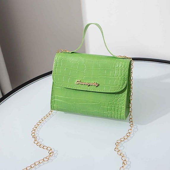 Vacemry Women's Square Bag, Crocodile Pattern Purse with Chain Strap Small Crossbody Handbag with S Logo for Dating Parties and Social Events