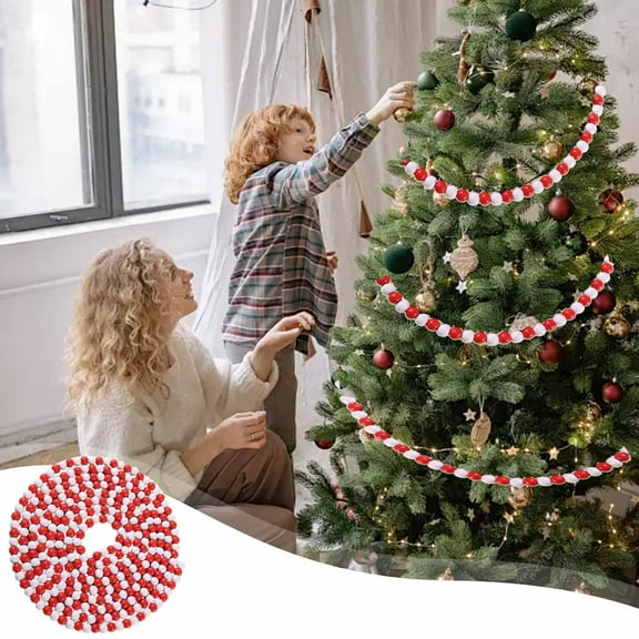 Vacemry Under $5 Wooden Bead Garland, Red Green White Christmas String, 14.4 Feet Decorative Strand for Tree Mantel Staircase, Rustic Farmhouse Holiday Decor