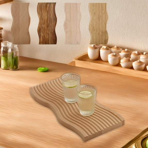 Vacemry Under $5 Wooden Desktop Tray Organizer, Natural Wave Pattern Serving Tray with Multiple Uses, Decorative Storage Tray for Office Home Vanity Aromatherapy Display Centerpiece