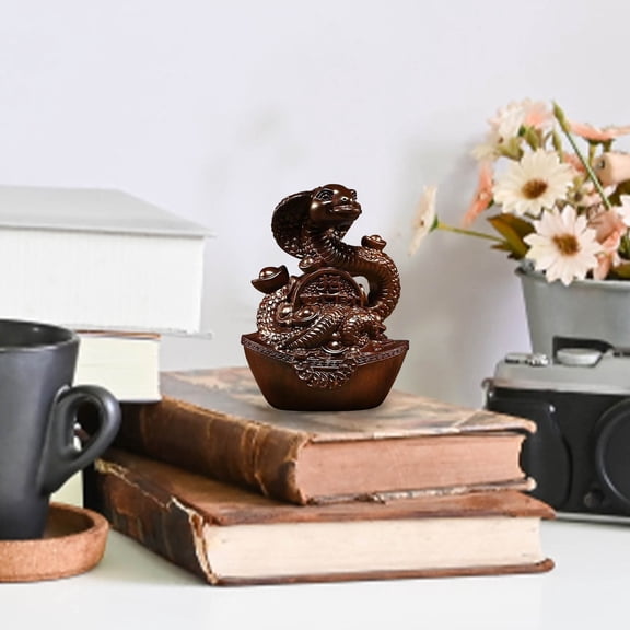 Vacemry Under $5 Wooden Snake Statue, Chinese Feng Shui Ornament with Coin, 2025 Year of Snake Decor for Home Office Desk and Wealth Luck, Hand Carved Spiritual Decoration