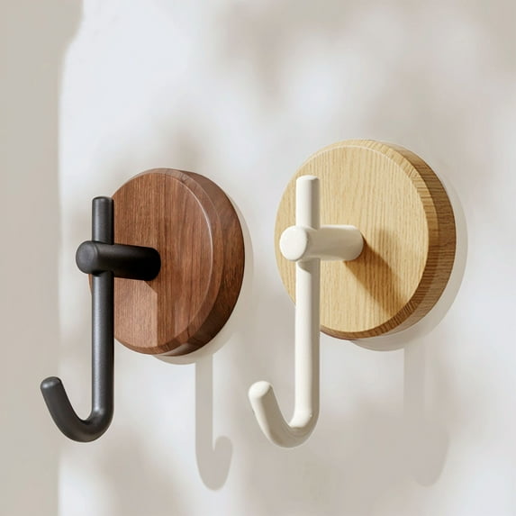 Vacemry Under $5 Wooden Wall Hooks, Self Adhesive Hangers for Household Organization, No Drill Mounting for Clothing Hats, Natural Finish Home Decor Hanging Solution