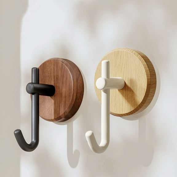 Vacemry Under $5 Wooden Wall Hooks, Self Adhesive Hangers for Household Organization, No Drill Mounting for Clothing Hats, Natural Finish Home Decor Hanging Solution