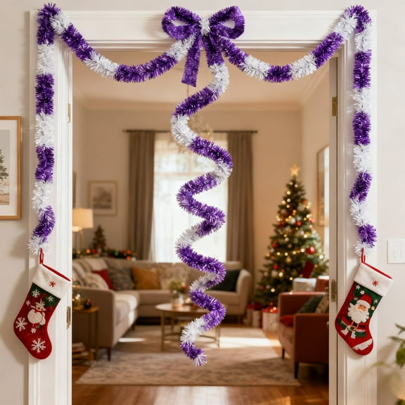 Vacemry Under $5 Wool Striped Christmas Tree, 7.5FT Colorful Indoor Decor Home Office, Blue Gold Purple Hot Pink Green Options, Premium Textured Look Easy Setup Storage