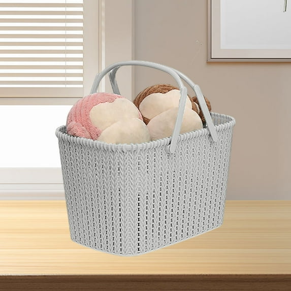 Vacemry Under $5 Woven Bath Storage Basket, Portable Shower Caddy with Handle, Bathroom Organization Container, Toiletry Organizer for Shower Products