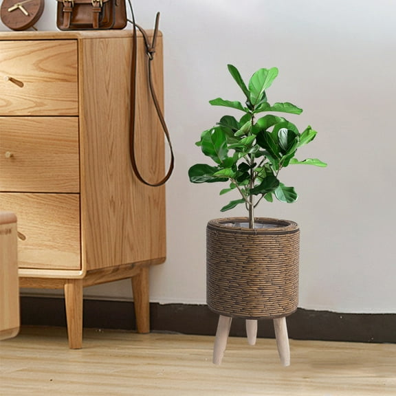 Vacemry Under $5 Woven Flower Pot, Imitation Rattan Plant Container, Triangular Support Flowerpot for Indoor, Desktop Potted Plant Holder with Drainage