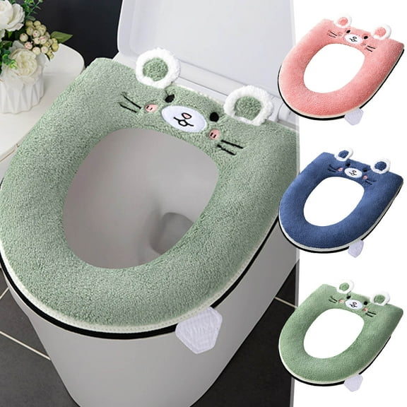 Vacemry Under $5 Zippered Toilet Seat Cover, Waterproof Flannel Toilet Lid Cushion, Soft Bathroom Commode Pad, Elastic Toilet Seat Protector, Warm Toilet Cover for Home