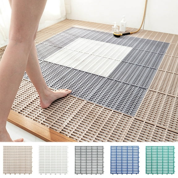 Vacemry 5Pcs Non-Slip Floor Mat, 30x30cm Interlocking PVC Tiles for Bathroom and Shower, Hollow Design for Fast Drainage, Soft and Easy to Clean, DIY Splicing for Custom Sizes