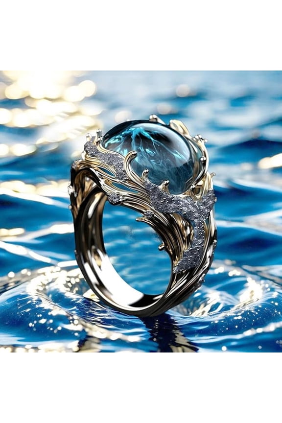 5Pcs Resin Wave Ring,Sea Wave Design Resin and Alloy Statement Ring for Women, Adjustable Open Ring with Crystal Accents, Fashion Jewelry for Daily Wear and Gift Giving