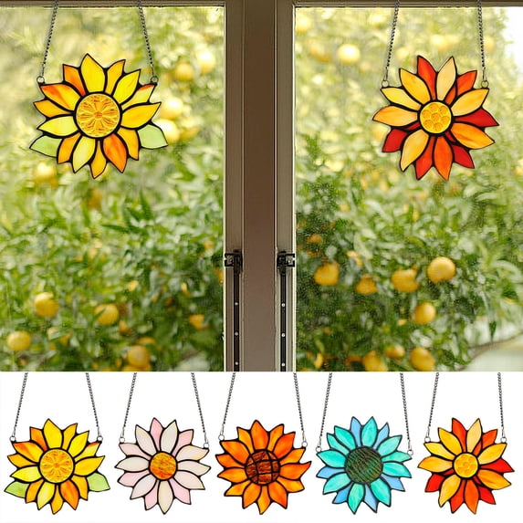 Vacemry 5Pcs Sunflower Wind Chime, Colorful Glass Sunflower Wind Chime, Outdoor Hanging Pendant for Garden and Patio, Soothing Wind Chime Decor for Living Room and Bedroom