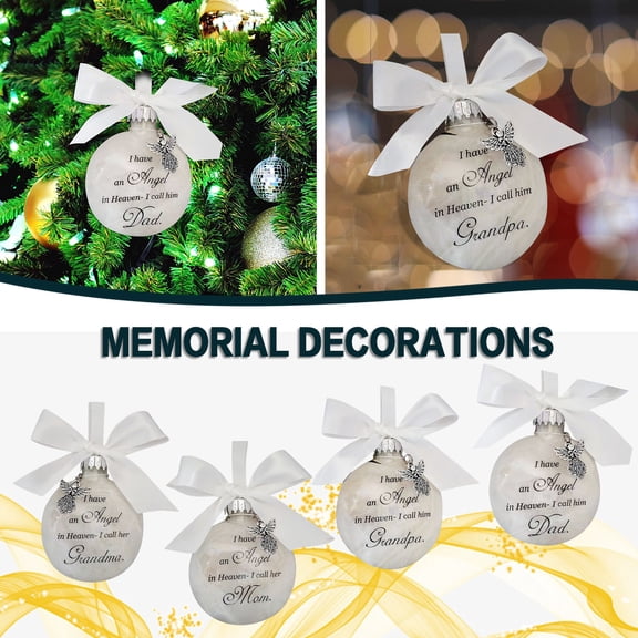 Vacemry 6Pcs Memorial Angel Ornament, Glass Sphere Decoration with Ribbon, Engraved "I Have an Angel in Heaven", Perfect for Remembering Loved Ones, Can Be Hung on Tree Wall