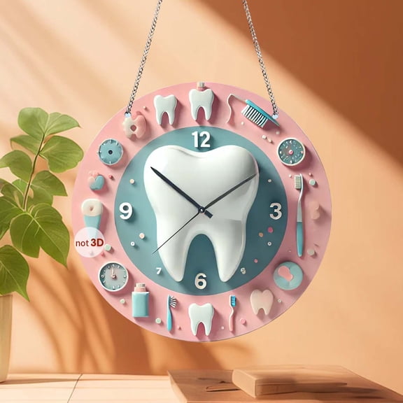 Vacemry Acrylic Clock Pendant, 2D Flat Fashion Girl Tooth Clock Wall Decor, Whimsical Bedroom and Living Room Hanging Ornament, Bag Chain Accent for Wall and Door, Unique Decorative Timepiece