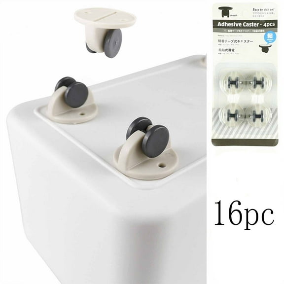 Vacemry Adhesive Furniture Wheels16Pcs Self-Stick Bottom Rollers for Storage Boxes Bins, Smooth Glide Plastic Casters, Easy Install Under Bed Moving Pads, No Tools Required