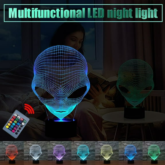 Vacemry Alien Night Light, 16 Color LED Alien Night Light with Remote Control, USB or Battery Powered 3D Illusion Lamp, Strange Shaped Bedroom Decor Light