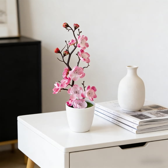 Vacemry Artificial Plum Bonsai Tree, Lifelike Winter Sweet Flower in Ceramic Pot, Faux Flowering Plants for Home Office Desk, Shelf Decor, Table Centerpiece, Window Sill Display