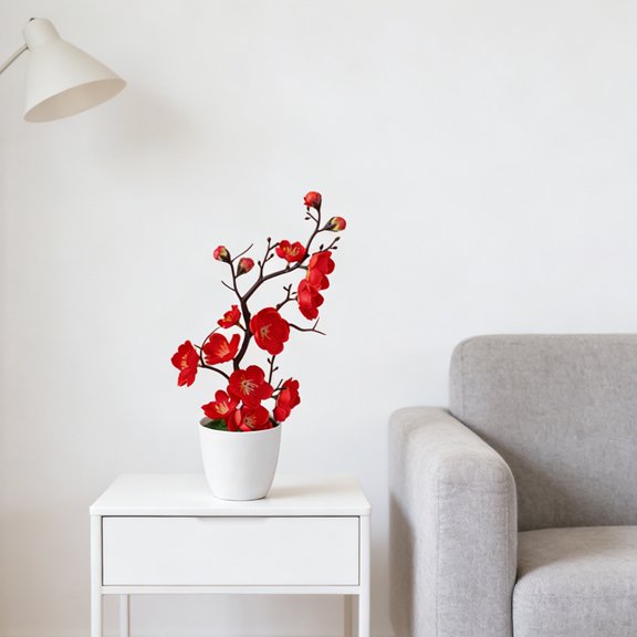 Vacemry Artificial Plum Bonsai Tree, Lifelike Winter Sweet Flower in Ceramic Pot, Faux Flowering Plants for Home Office Desk, Shelf Decor, Table Centerpiece, Window Sill Display