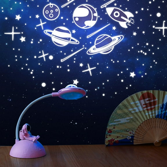 Vacemry Astronaut Desk Lamp, Kids Study Lamp with Starry Projector, USB Charging, Phone Holder, 360° Adjustable Arm, Eye-Caring Light, Bedside Night Light, Fun Decor for Room