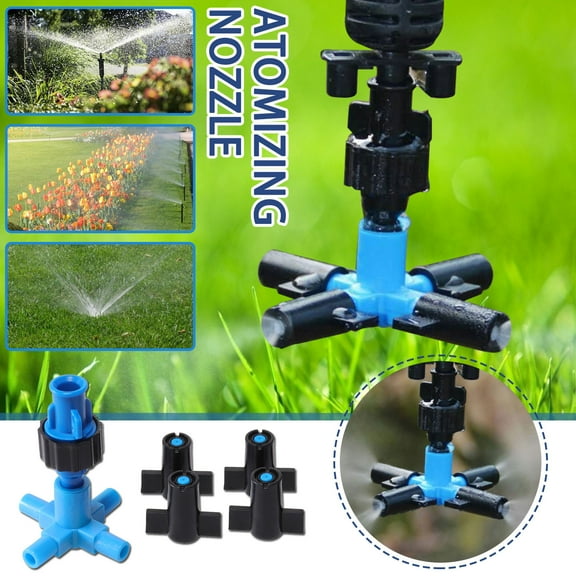 Vacemry Atomization Nozzle, Fine Mist Atomization Nozzle for Greenhouse and Garden, 4-Way Cross Spray Nozzle with Tee Connector, Water Misting for Humidifying Cooling and Watering Plants