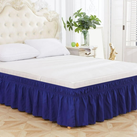 Vacemry Bed Skirt Wrap Around, Elastic Ruffle Bedskirt with Belt for Queen King Full Size Bed, Easy Installation Bedroom Decor, 54x75 Inches Plus 15 Inch Drop