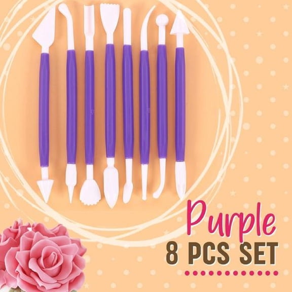 Vacemry Cake Decorating Tools, 8 Piece Flower Carving and Modeling Tool Set for Cake Decoration, Fondant and Chocolate Sculpting, Food Grade BPA Free Plastic with Ergonomic Handle, Easy to Clean