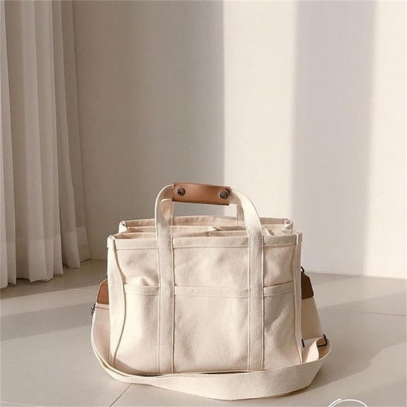 Vacemry Canvas Storage Bag, Handheld Canvas Multifunctional Shoulder Bag for Home Storage, Foldable Grocery Tote for Shopping and Travel, Reusable Canvas Shopping Bag