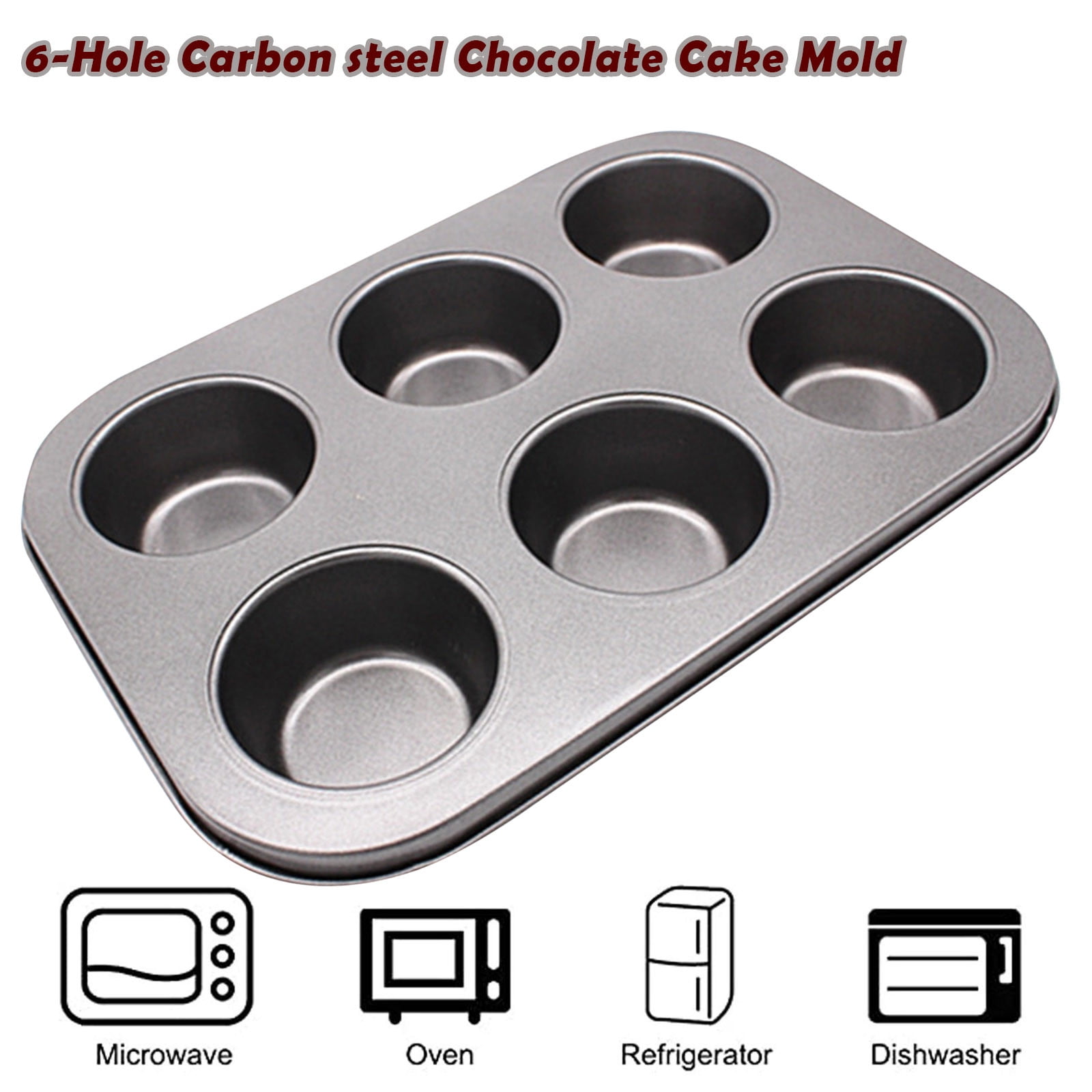 Vacemry Carbon Steel Cake Pan, 6-Cavity Half Sphere Baking Mould for Muffins and Cupcakes, Non-Stick Carbon Steel Pan, Oven and Dishwasher Safe, 26.5x18.5cm