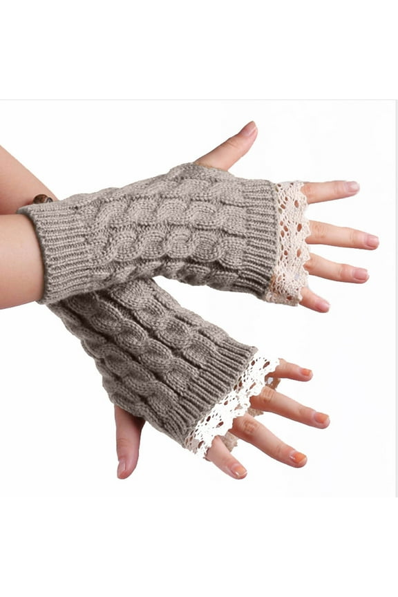 Casual Knit Lace Mittens, Fingerless Half Gloves with Lace Detail, Soft Stretchy Hand Warmers for All Seasons
