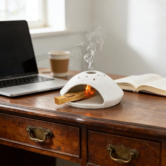 Vacemry Ceramic Incense Burner Censer, Handcrafted Ash Catcher With Chimney For Palo Santo Wood Sticks Cones, Home Office Meditation Room Decor, Spiritual Aromatherapy Accessory