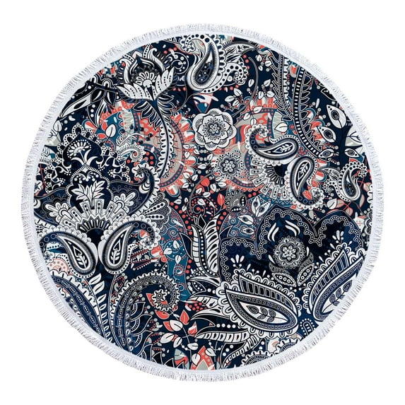 Vacemry Circular Design Mat, Circular Detailed Pattern Microfiber Beach Mat, Artistic Quick Dry Absorbent Mat for Beach Pool Deck Decor, Sandproof