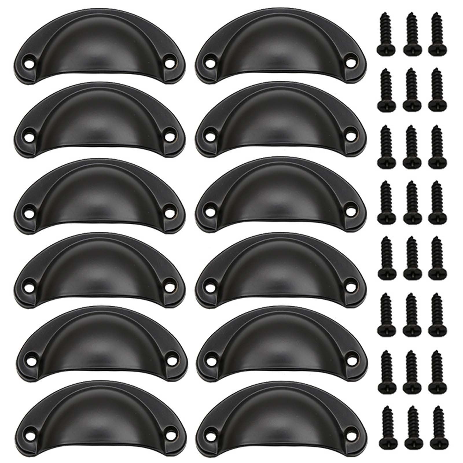 Vacemry Classical Cup Handle Pulls, Antique Drawer Handles Cabinet Hardware for Kitchen Cupboard Bathroom Furniture, 12-Piece Set of Vintage Brass Finish Knobs