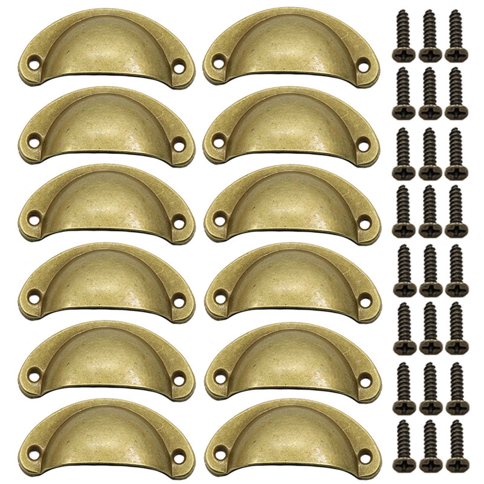 Vacemry Classical Cup Handle Pulls, Antique Drawer Handles Cabinet Hardware for Kitchen Cupboard Bathroom Furniture, 12-Piece Set of Vintage Brass Finish Knobs
