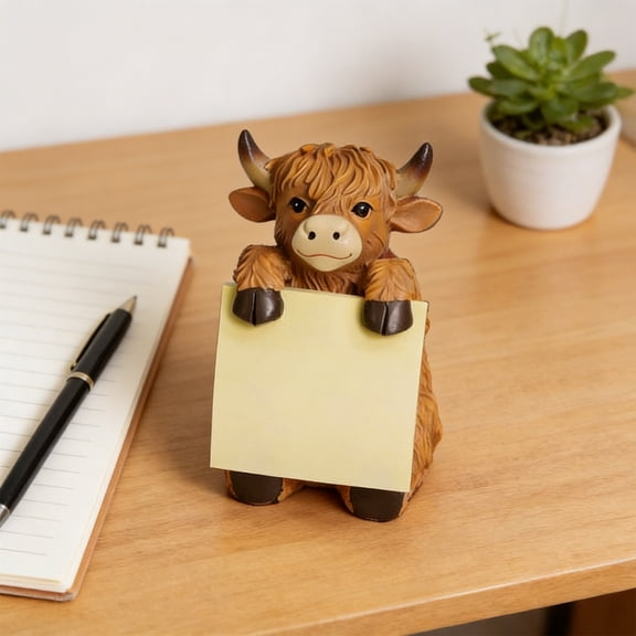 Vacemry Cow Resin Note Dispenser, Adorable Highland Cattle Memo Pad Holder in Plastic, Cute Office Desk Organizer for Home Office Desk Study Study Table Stationery Supply Storage
