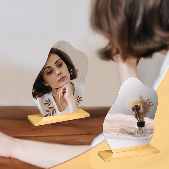 Vacemry Desktop Makeup Mirror, Fashion Irregular Acrylic Design, Detachable Vanity Mirror for Dressing Table, Modern Decor for Bedroom Bathroom, Lightweight Portable, Wall Mountable