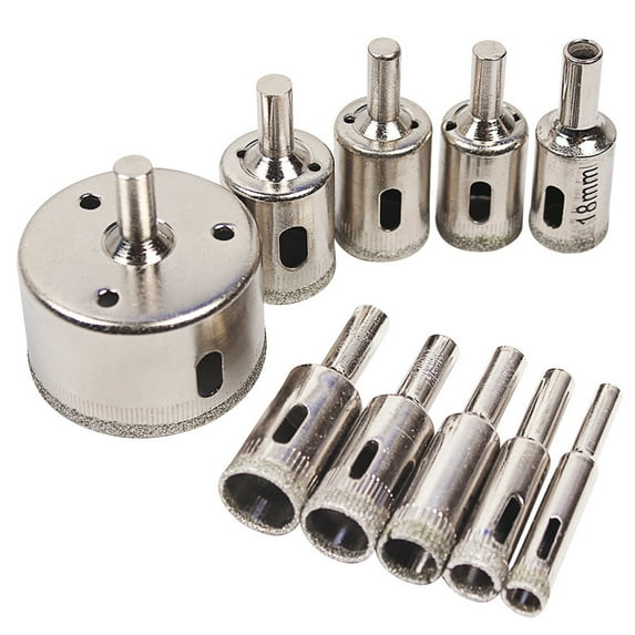 Vacemry Diamond Drill Bits10-Piece Diamond Coated Drill Bit Hole Saw Set for Glass Ceramic Tile, 6-50mm Size Range, Professional Grade for Hard Materials, Water Cooled Drilling