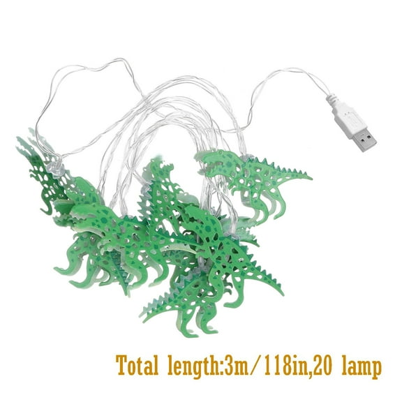 Vacemry Dinosaur Shaped LED String Lights for Holiday Decoration, 10/20 Lights Battery or USB Powered, Warm White Fairy Lights for Bedroom and Party