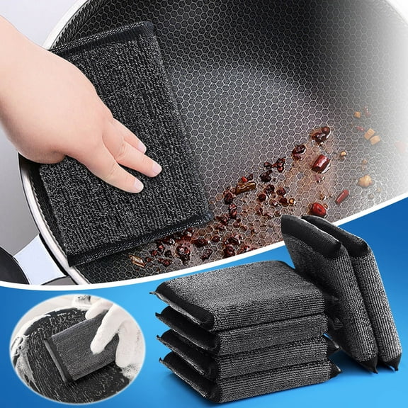Vacemry Dish Scrubber Sponge, 6 Pack Black Stainless Steel Dishwashing Scrubber Sponge, Dual Sided Scouring Pad for Pot Pan Cleaning, Durable Kitchen Tool