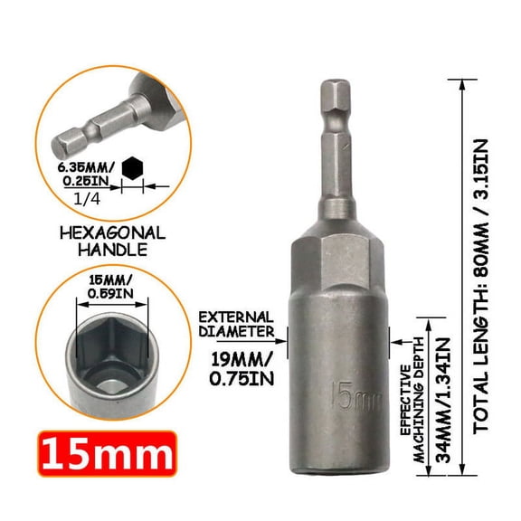 Vacemry Drill Socket Set, Deep Well Hexagon Sockets for Nut Wrench, 11-16mm, Compatible with Hand Drill, Impact Driver, Power Tools, Durable Steel for Construction, Auto Repair