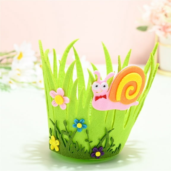 Vacemry Easter Basket, Cute Chick Shaped Non-Woven Easter Basket, Portable Round Bucket for Easter Egg Hunts, Candy Holder for Kids, Party Favor Bag, Holiday Decoration and Gift for Children