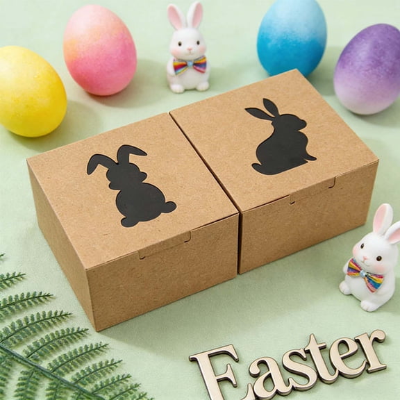 Vacemry Easter Gift Boxes 24 Pack, 24 Piece Easter Gift Box Set, Kraft Paper Boxes with Bunny Shaped Window, Party Favor Boxes for Wedding Holiday Candy Packaging