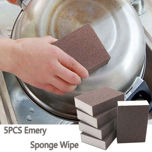 Vacemry Emery Cleaning Sponges, 5 Pack Silicon Carbide Sponge for Scrubbing Pots Pans Rust, Heavy Duty Scouring Pad for Kitchen Stainless Steel, Removes Burnt Food and Grease, Reusable