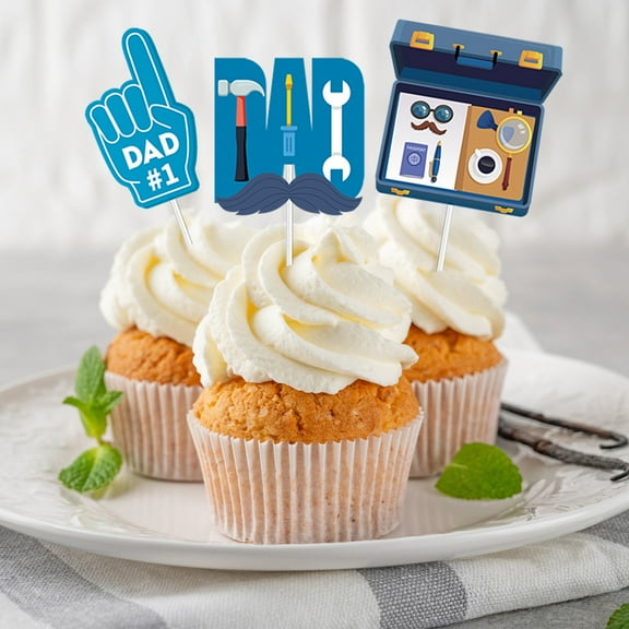 Vacemry Father's Day Cake FlagsHappy Father's Day Party Cake Small Flag Decorations, Set of 12 Paper Cupcake Flags, Festive Celebration Toppers for Cakes Desserts
