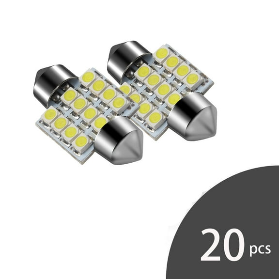 Vacemry Festoon LED Bulbs, 20 Pack 31mm 12 SMD White Interior Lights for Car Dome Map Trunk, 12V 6000K Super Bright Replacement Bulbs