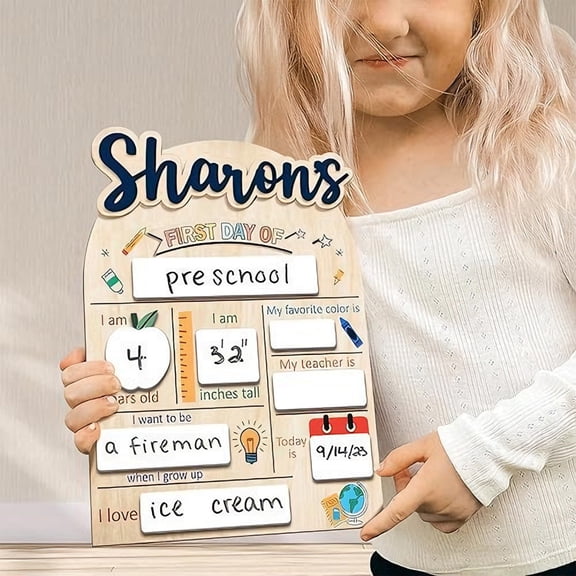 Vacemry First Day School Board, Personalized Dry Erase First and Last Day of School Sign Board, Wooden Photo Prop for Back to School Memories, Reusable Chalkboard