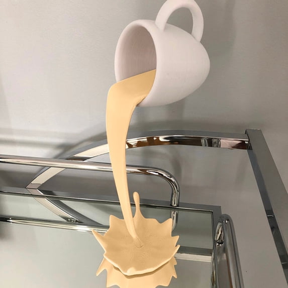 Vacemry Floating Coffee Cup Sculpture, Unique Kitchen Counter Decor with Pouring Illusion, Resin Mug Art for Home Office, Customizable Liquid Color Black Brown White